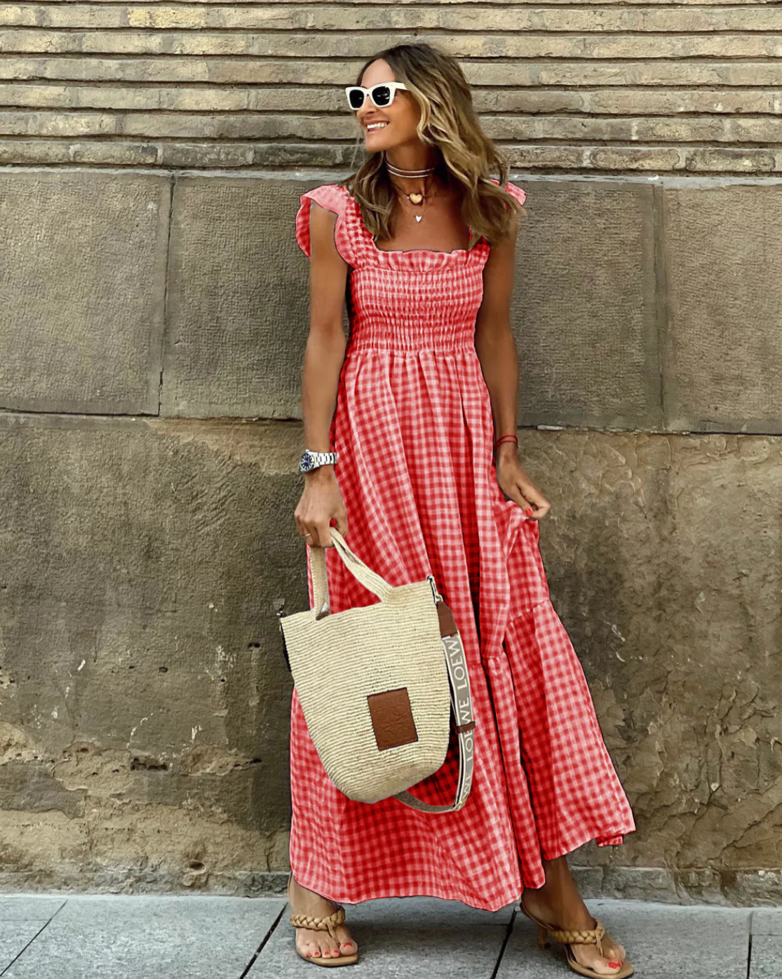 Damen Elastischem Oberteil Maxi Sommerkleid