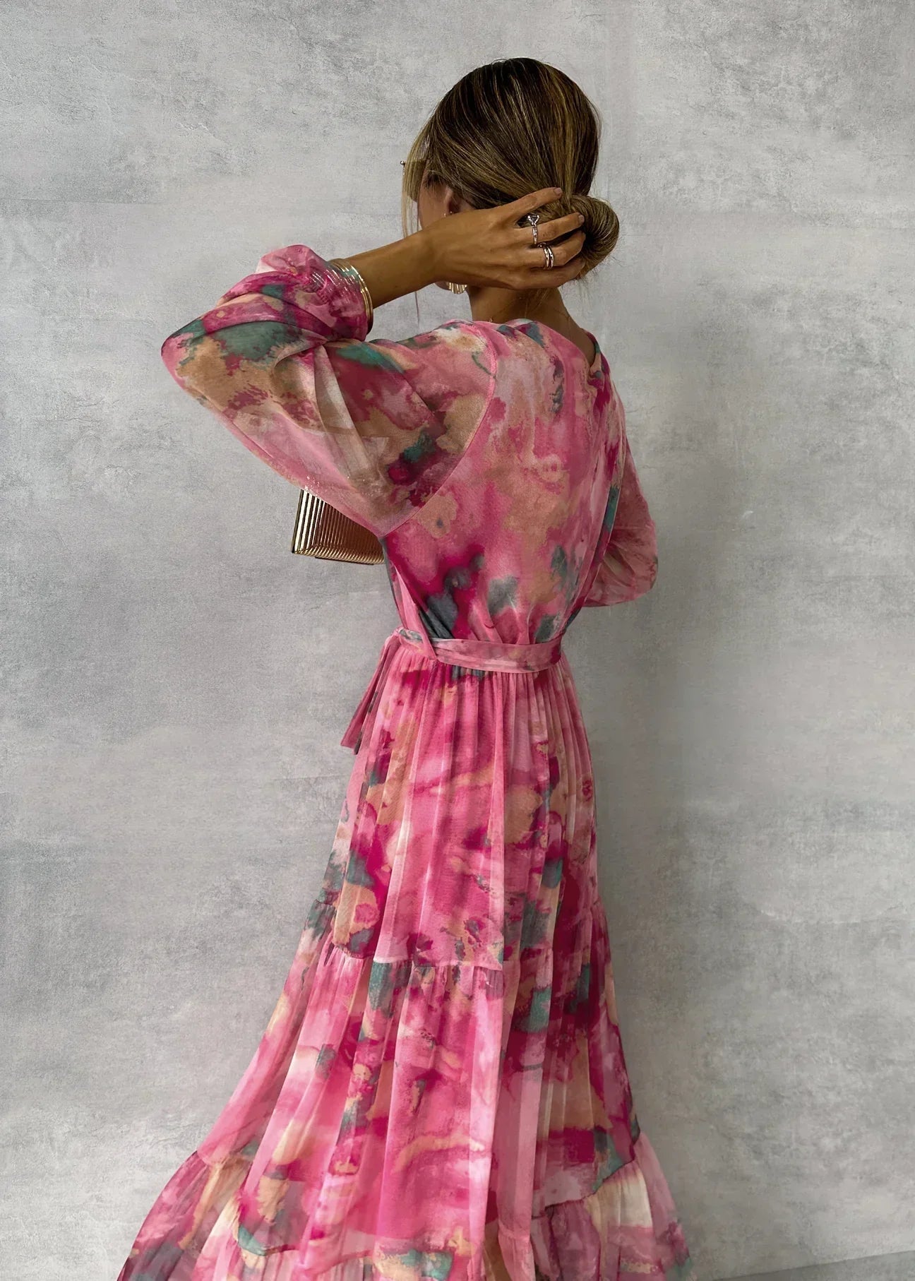 Damen Wickeloptik Sommer Geblümtes Maxikleid