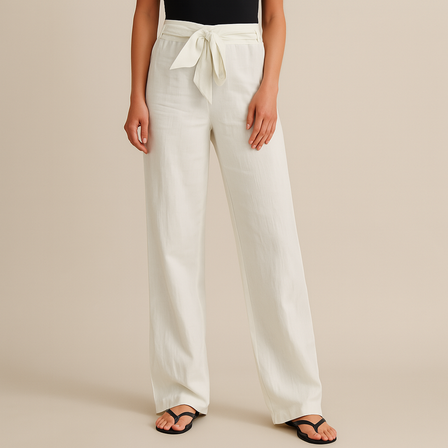 Damen Sommer Weite Leinen Tie Waist Hose