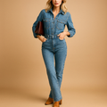 Damen Lässiger Relaxed Fit Denim Sommer Jumpsuit