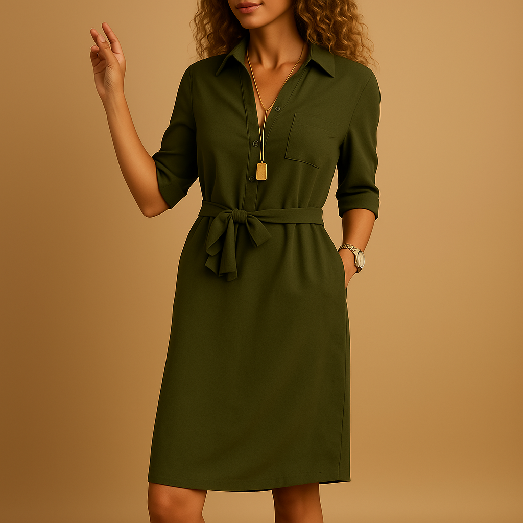 Damen Lässiges Wickel Midikleid