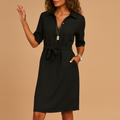Damen Lässiges Wickel Midikleid