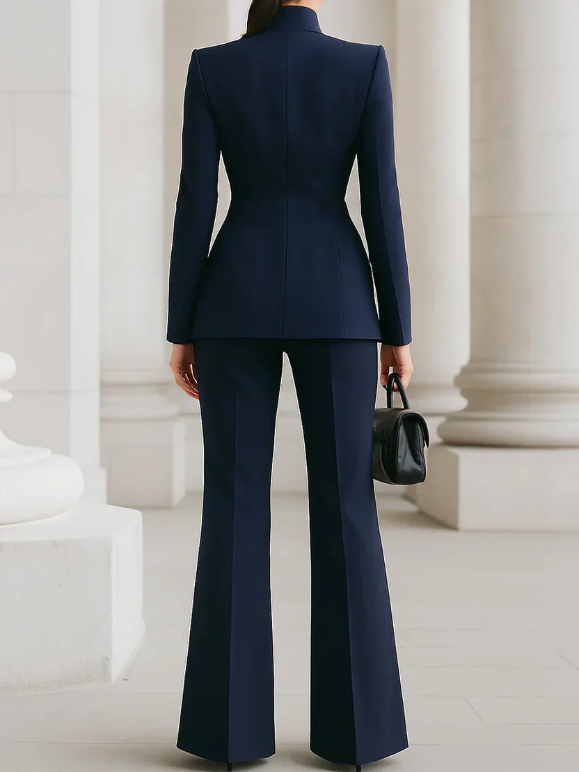 Victoria | Damen Hosenanzug Set, Longline Blazer mit Schlaghose