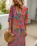 Damen V-Ausschnitt Boho Blumen Sommerkleid