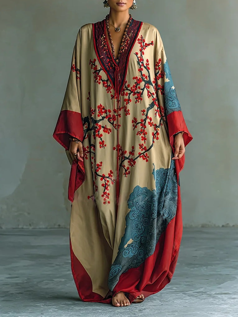 Damen Sommer V-Ausschnitt Bedrucktes Maxikleid