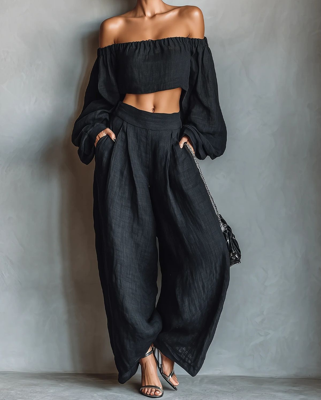 Tessa | Damen Off-Shoulder Set Weite Hose – Schulterfreies Matching Set Sommer 2026