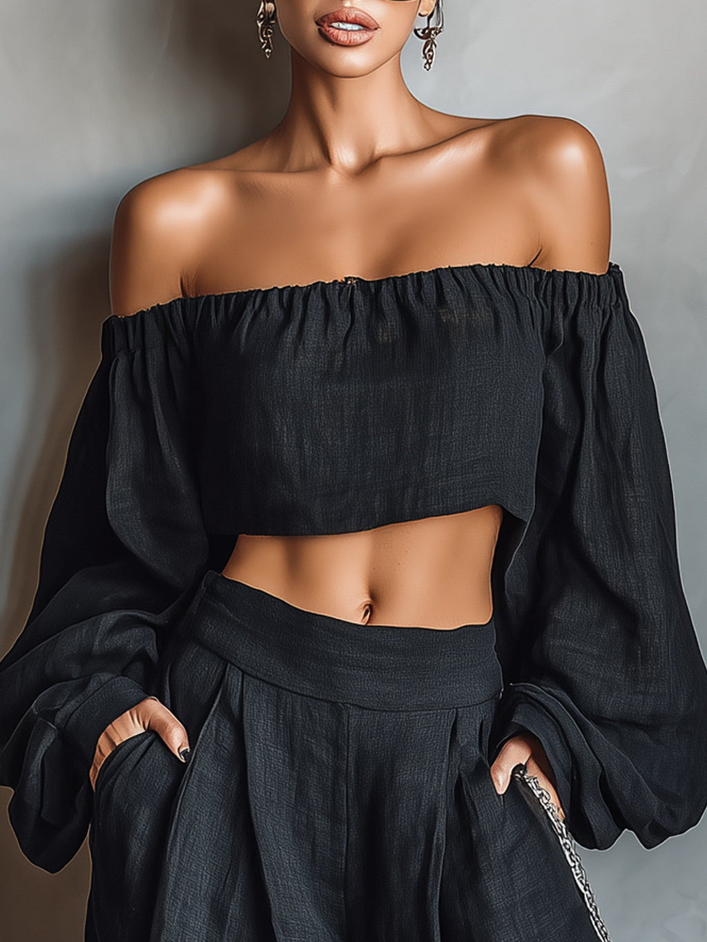 Tessa | Damen Off-Shoulder Set Weite Hose – Schulterfreies Matching Set Sommer 2026