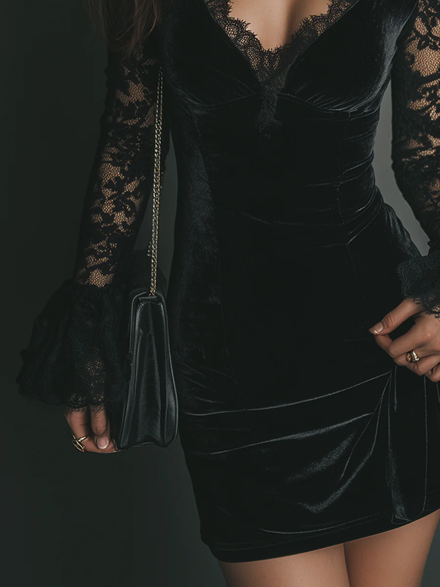 LUNOR™ | MINI-KLEID AUS SAMT UND SPITZE LUNA