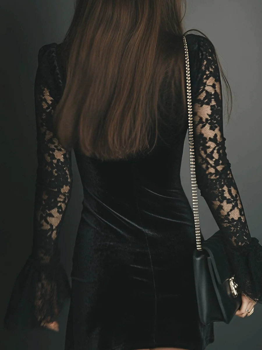 LUNOR™ | MINI-KLEID AUS SAMT UND SPITZE LUNA