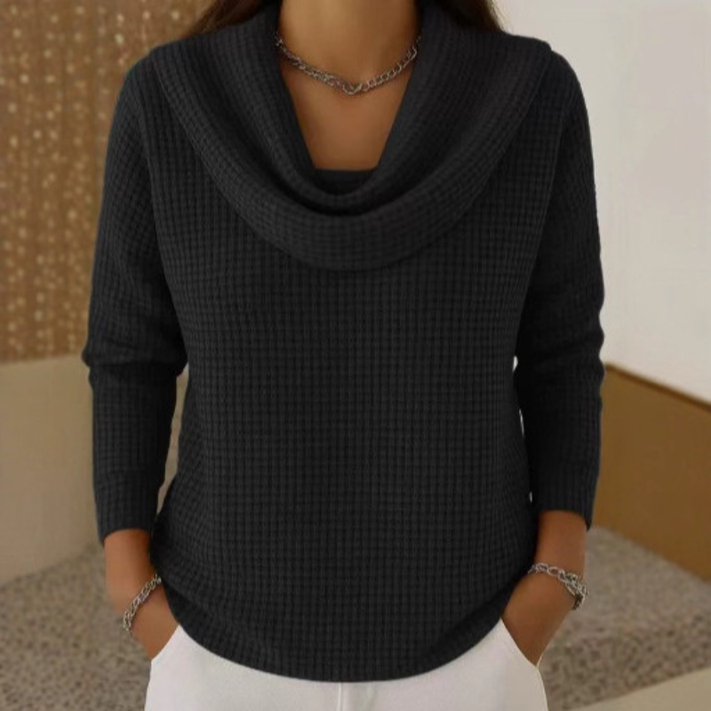 AMBER | WARMER WAFFELPULLOVER MIT ELEGANTEM WASSERFALLAUSSCHNITT