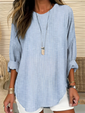 Theresa | Damen Streifen Sommerbluse mit Rundhalsausschnitt und lockerer Passform