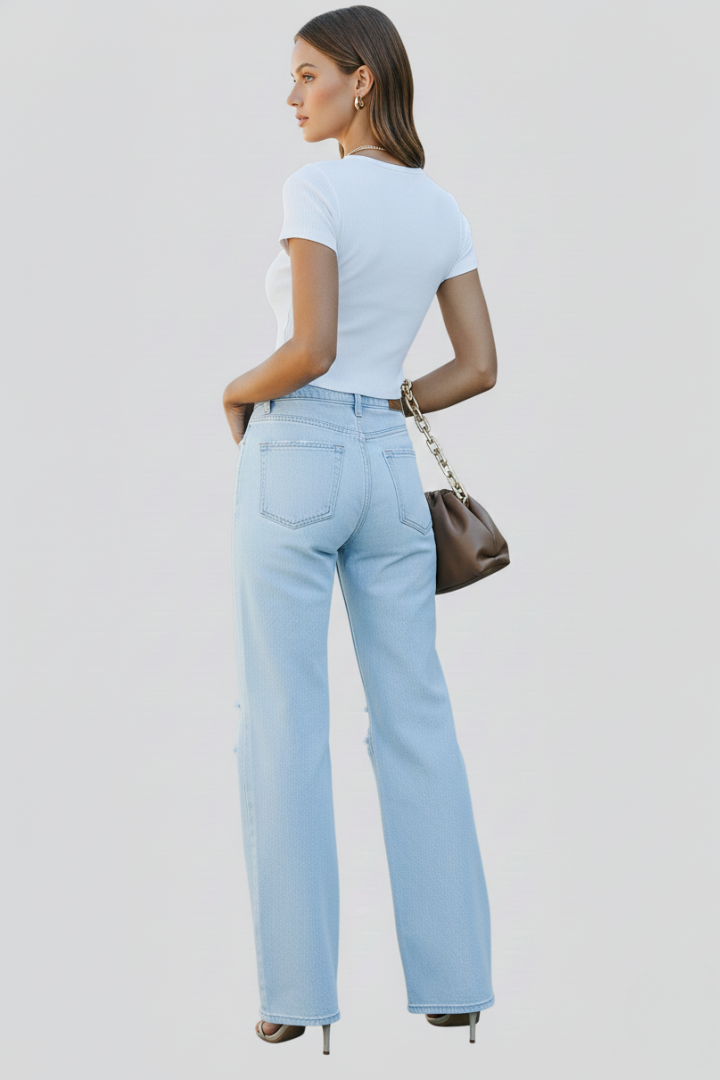 Nora | Damen Wide Leg Jeans Distressed – Hochtaillierte Destroyed Jeans Weites Bein 2026