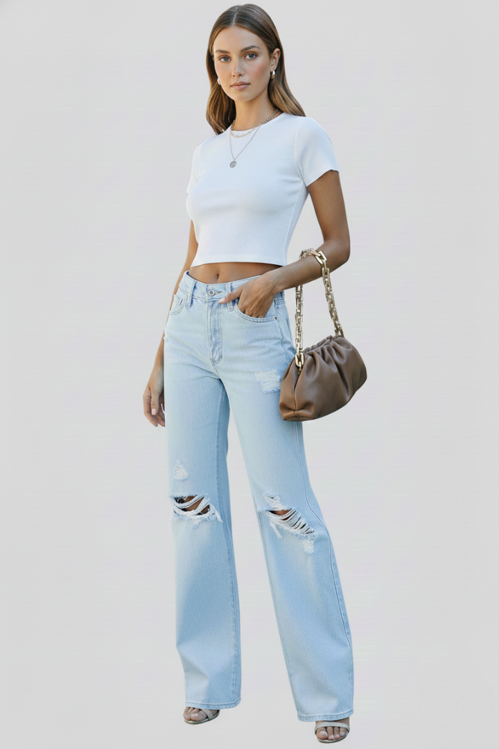 Nora | Damen Wide Leg Jeans Distressed – Hochtaillierte Destroyed Jeans Weites Bein 2026
