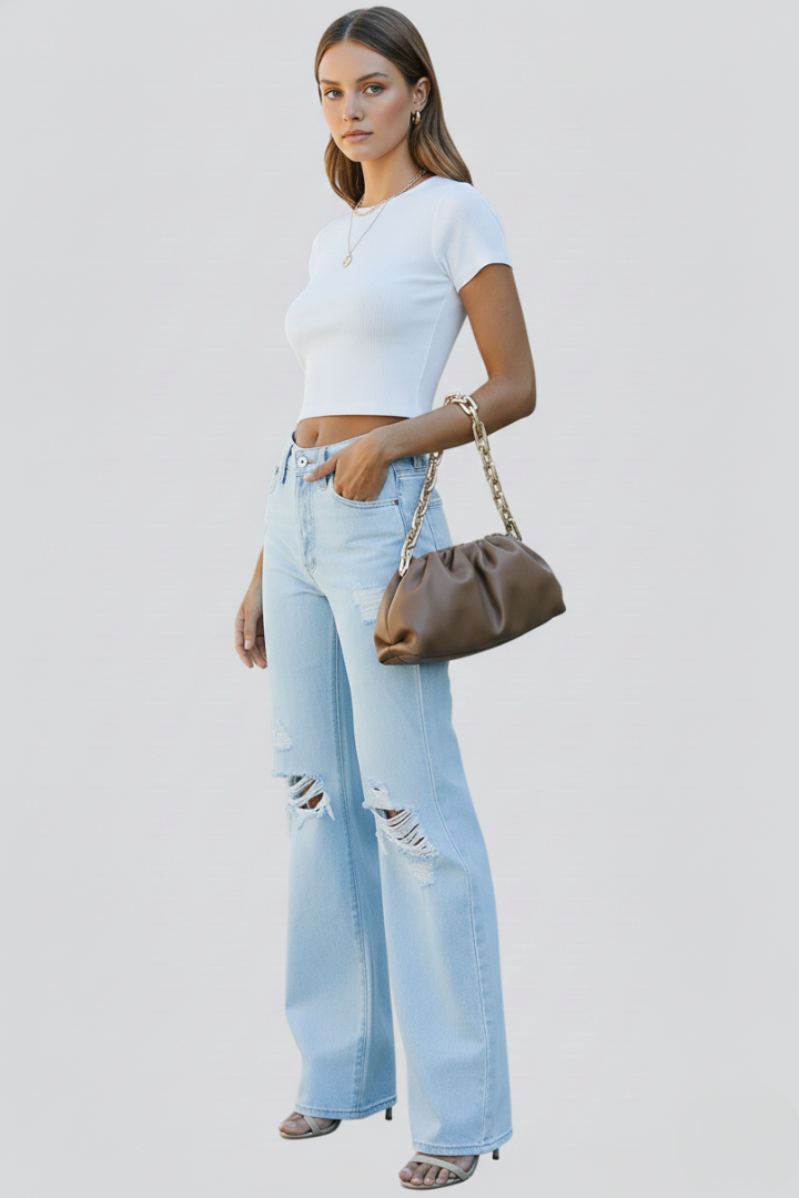 Nora | Damen Wide Leg Jeans Distressed – Hochtaillierte Destroyed Jeans Weites Bein 2026