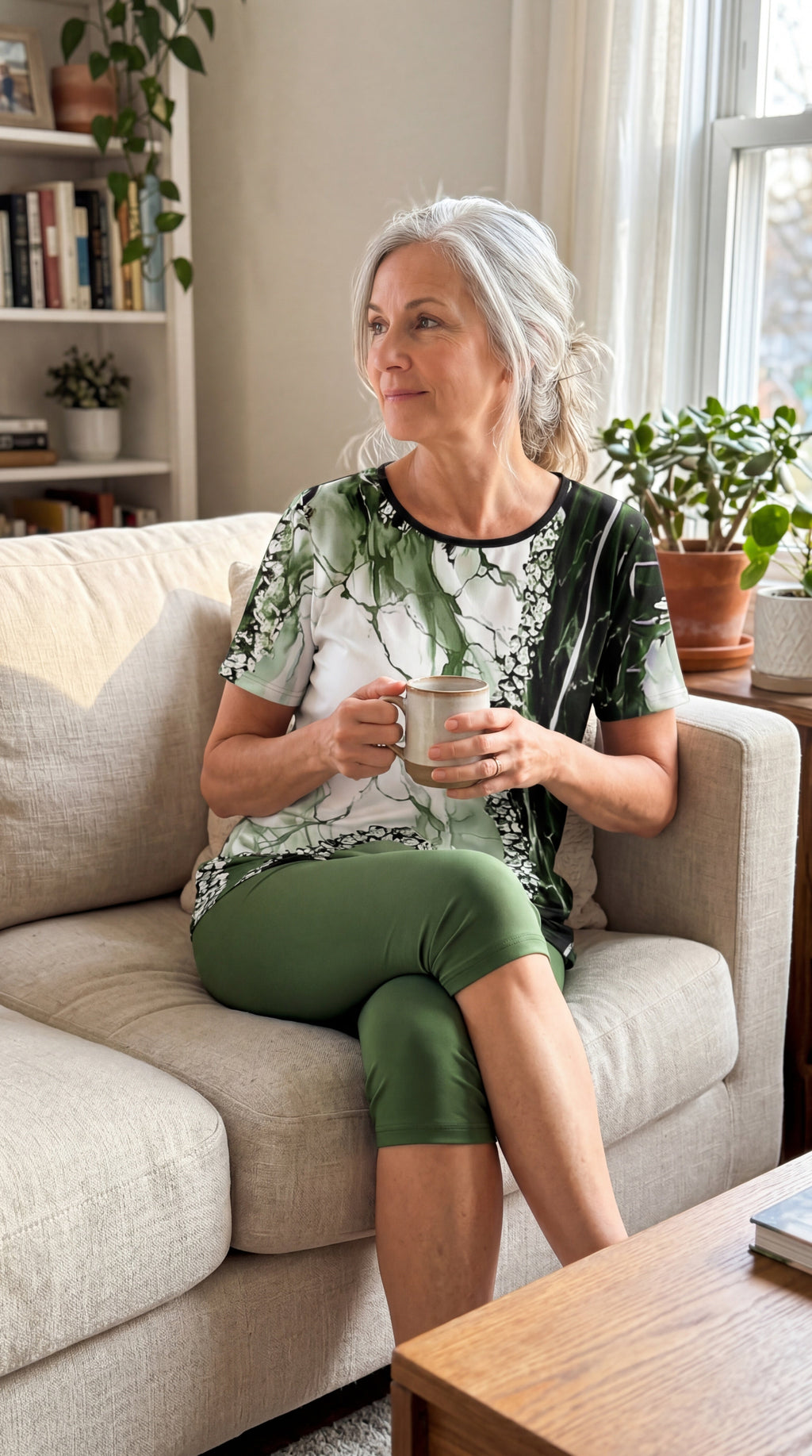 Zweiteiler Damen Sommer | Bedrucktes T-Shirt & Stretch-Capri-Leggings
