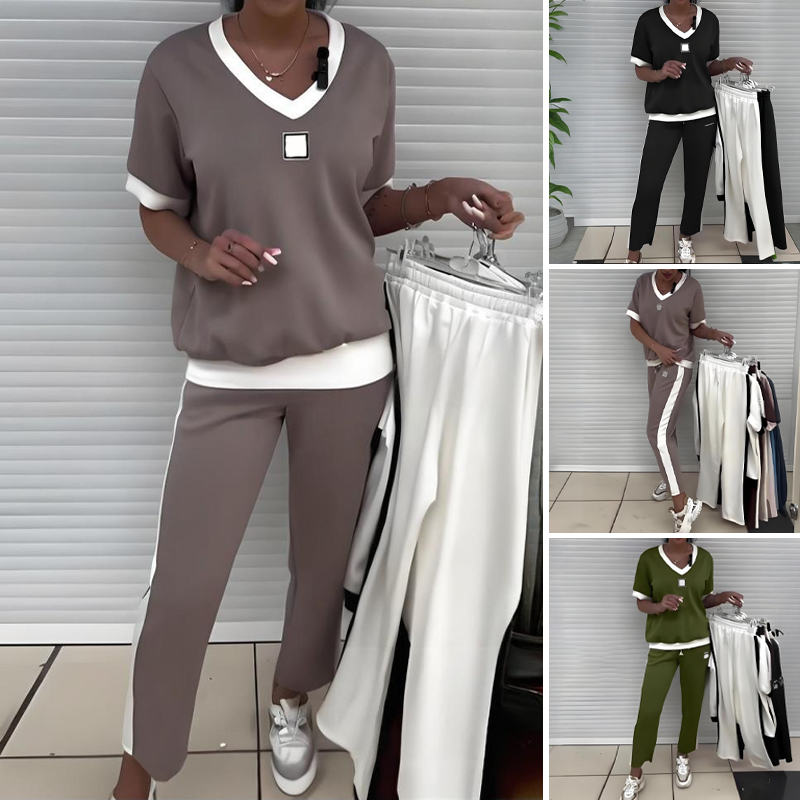 Zweiteiler Set Damen | Colorblock & Eleganter Freizeitlook