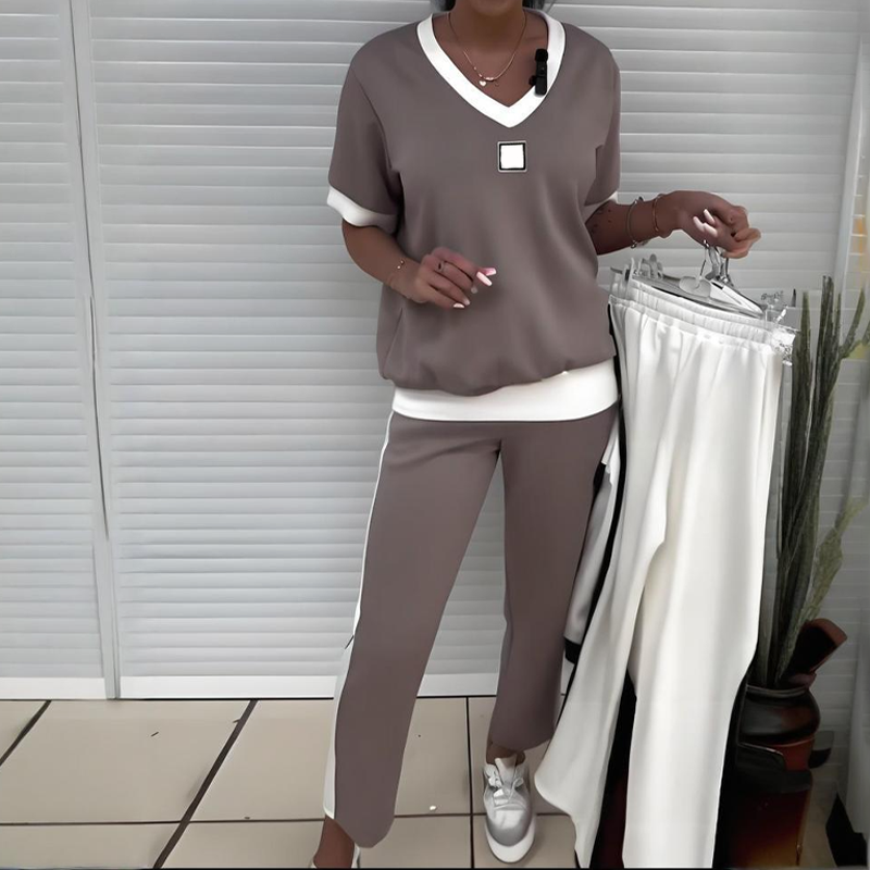 Zweiteiler Set Damen | Colorblock & Eleganter Freizeitlook