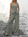 Zweiteiler Set Damen | Weste mit V-Ausschnitt & Weite Hose mit elegantem Fall