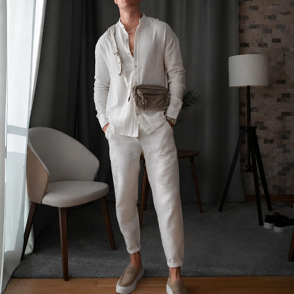 Zweiteiliges Sommeroutfit Herren | Freizeitanzug mit Stehkragen