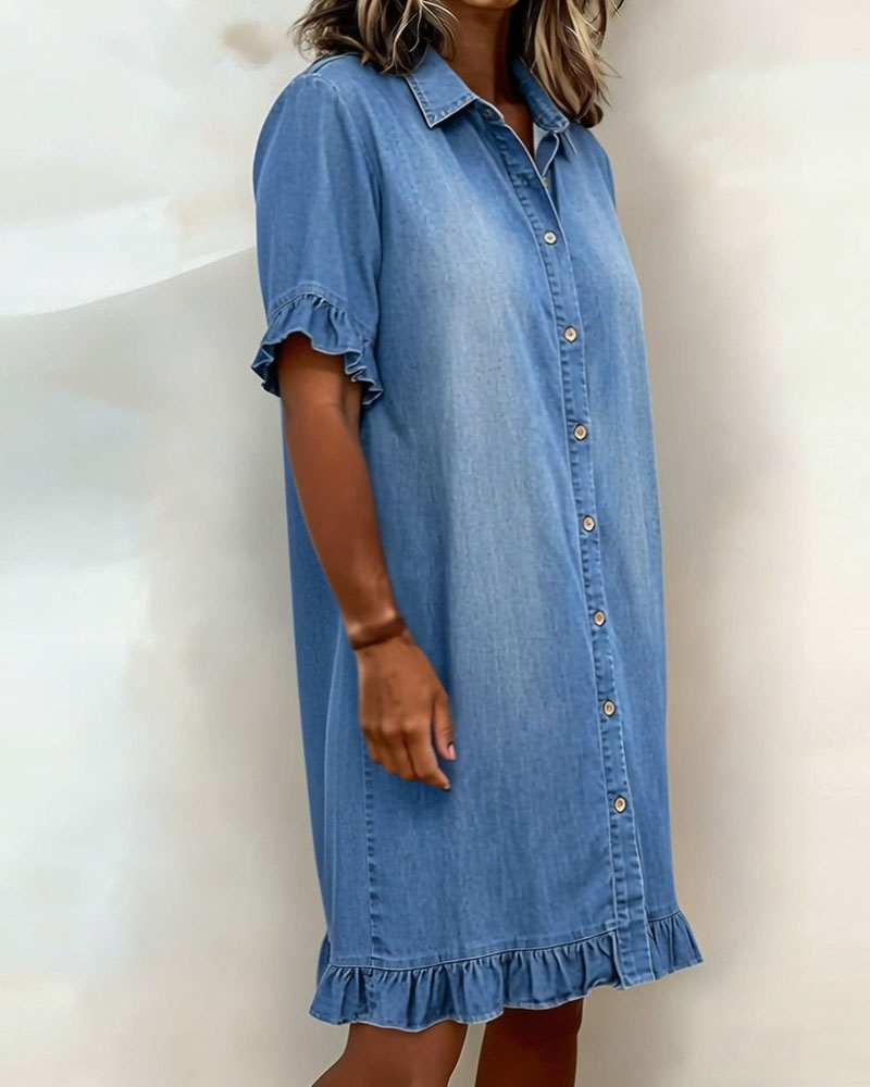 Tessa | Bequemes Denim-Kleid mit Flatterndem Rüschendesign