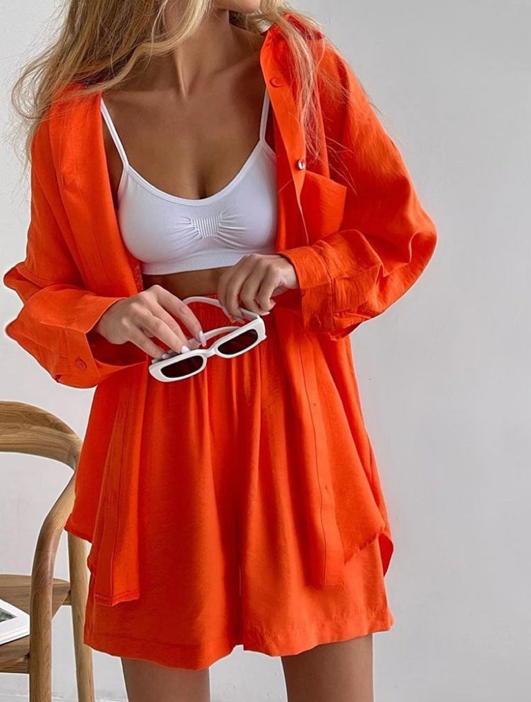 Damen Sommer Knopfleiste Zweiteiler Linen Set