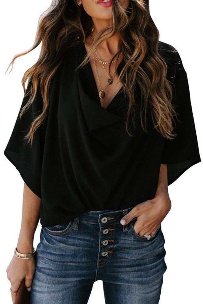 Lena | Damen Chiffon-Bluse Kurzarm Drapierung Twist-Detail