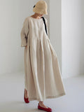 Damen Sommer Langarm Leinen Maxikleid