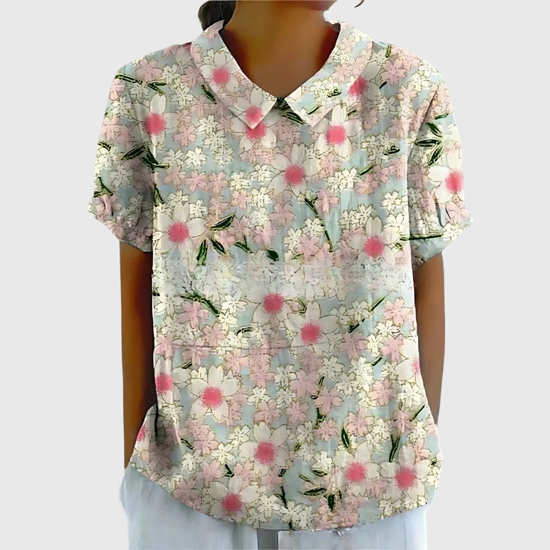 Damen Casual Kurzarm Blumenmuster Bluse