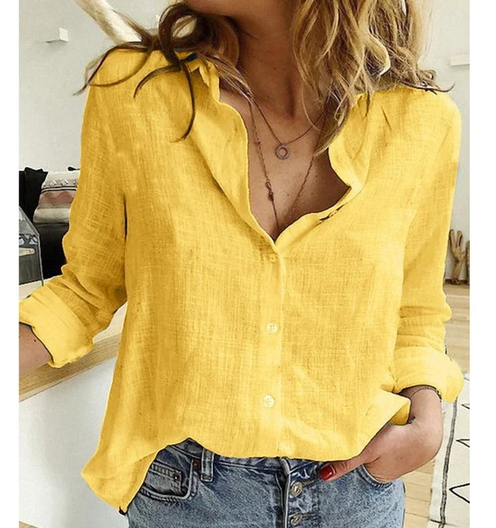 Adelaida | Damen V-Ausschnitt Knopfleiste Langarm Bluse