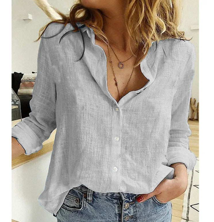Adelaida | Damen V-Ausschnitt Knopfleiste Langarm Bluse