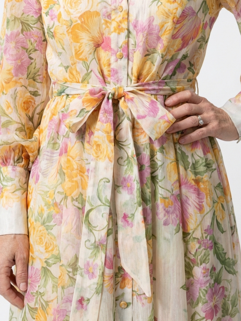 Adelheid | Damen Blumen Maxikleid mit Langarm