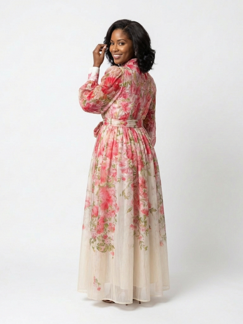 Adelheid | Damen Blumen Maxikleid mit Langarm