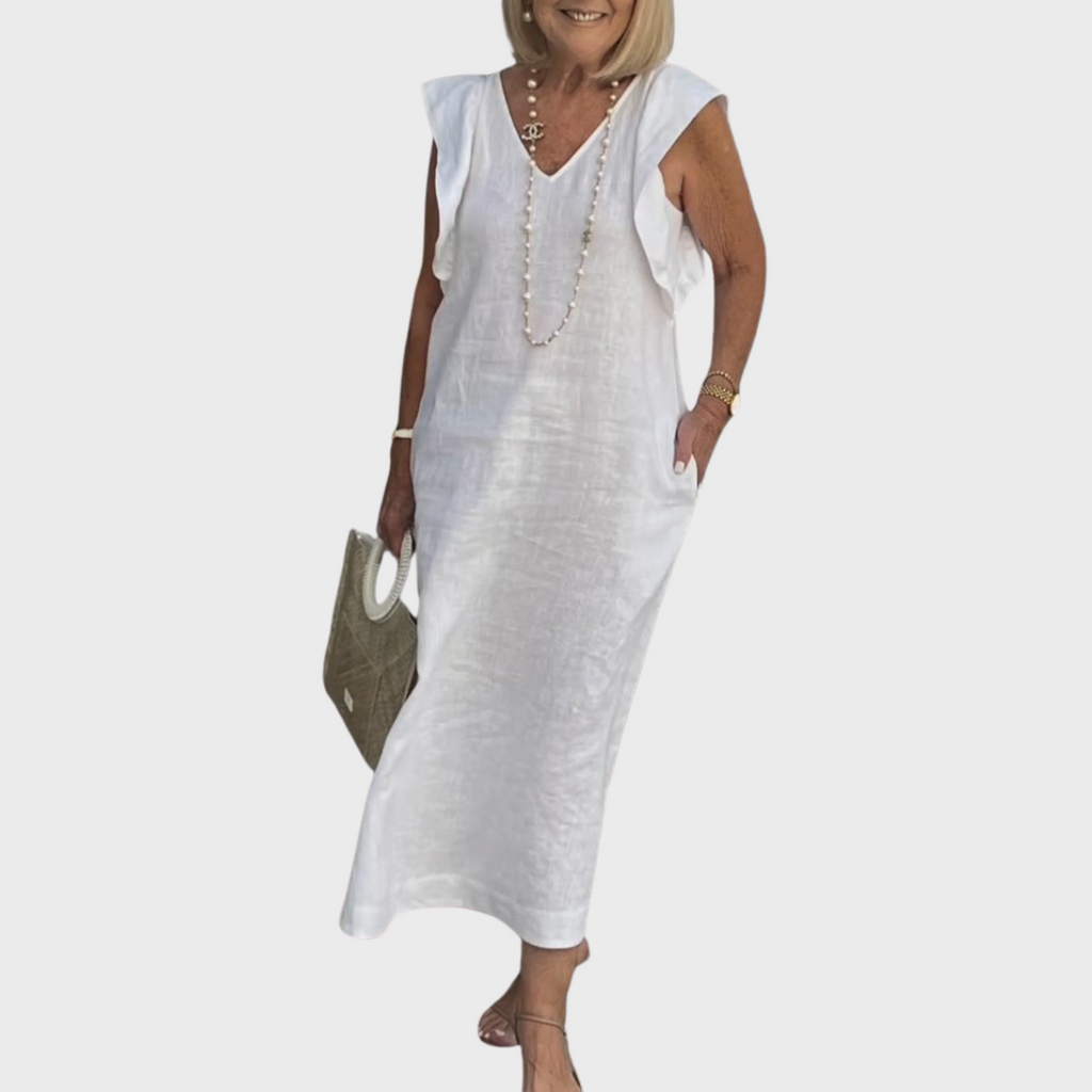 Adelina | Damen Ärmellos V-Ausschnitt Maxi Kleid