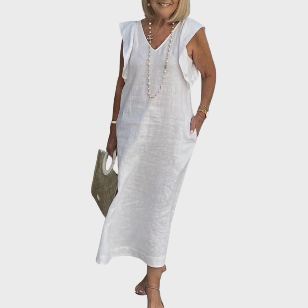 Adelina | Damen Ärmellos V-Ausschnitt Maxi Kleid