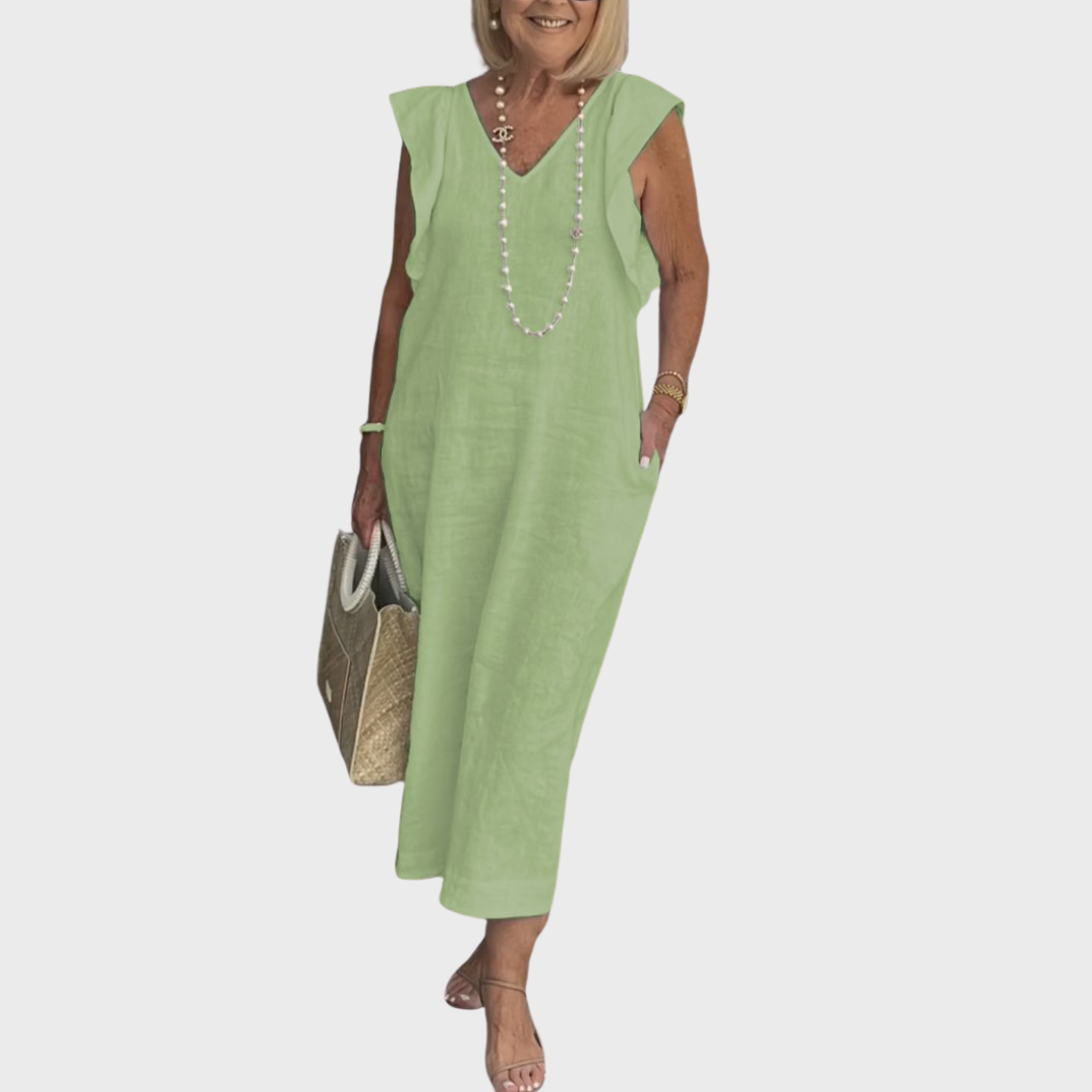 Adelina | Damen Ärmellos V-Ausschnitt Maxi Kleid