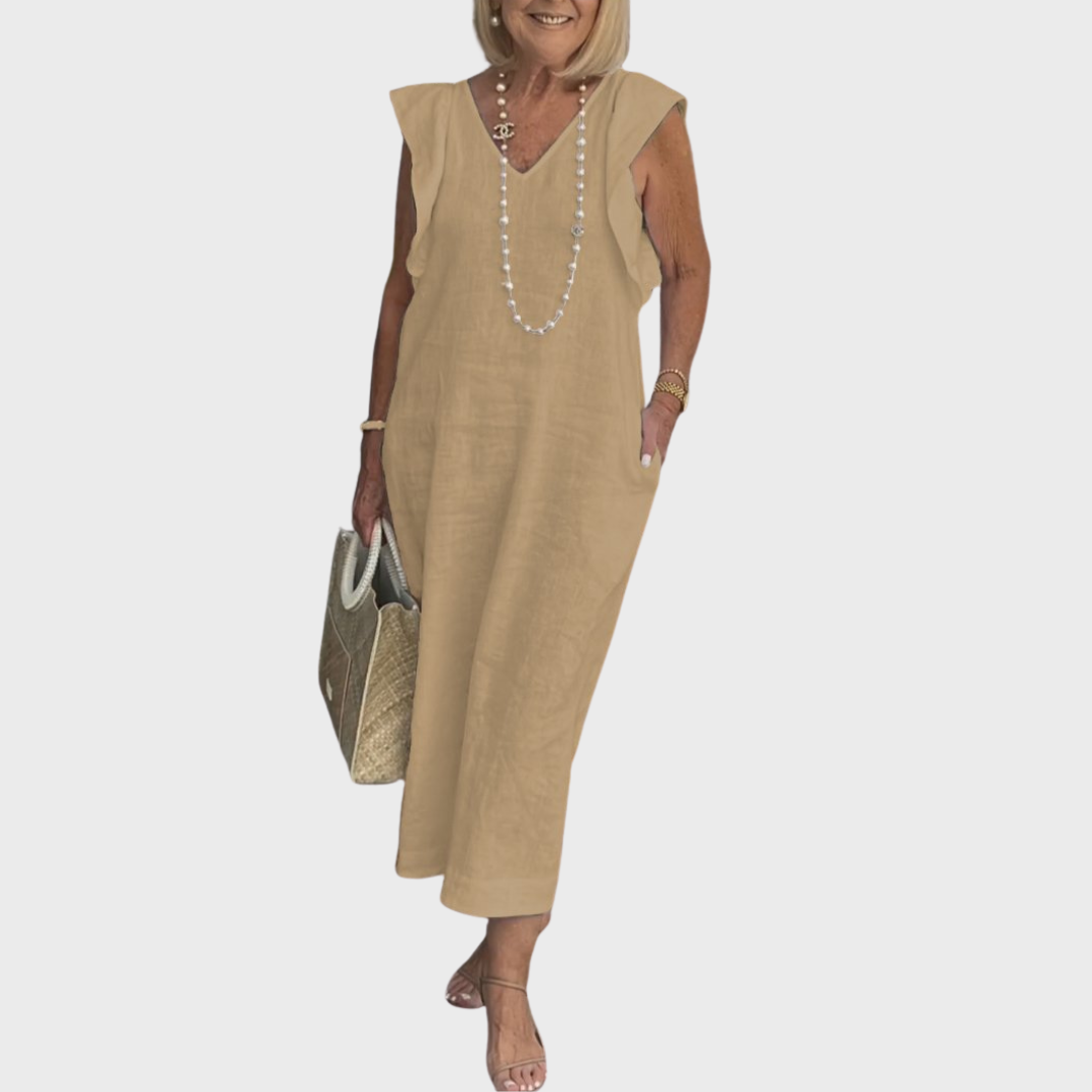 Adelina | Damen Ärmellos V-Ausschnitt Maxi Kleid