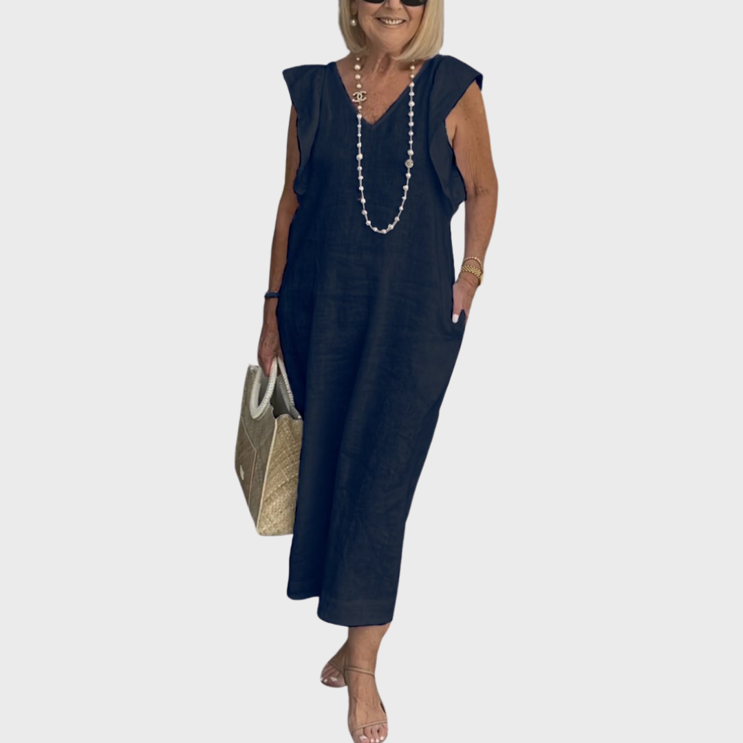 Adelina | Damen Ärmellos V-Ausschnitt Maxi Kleid