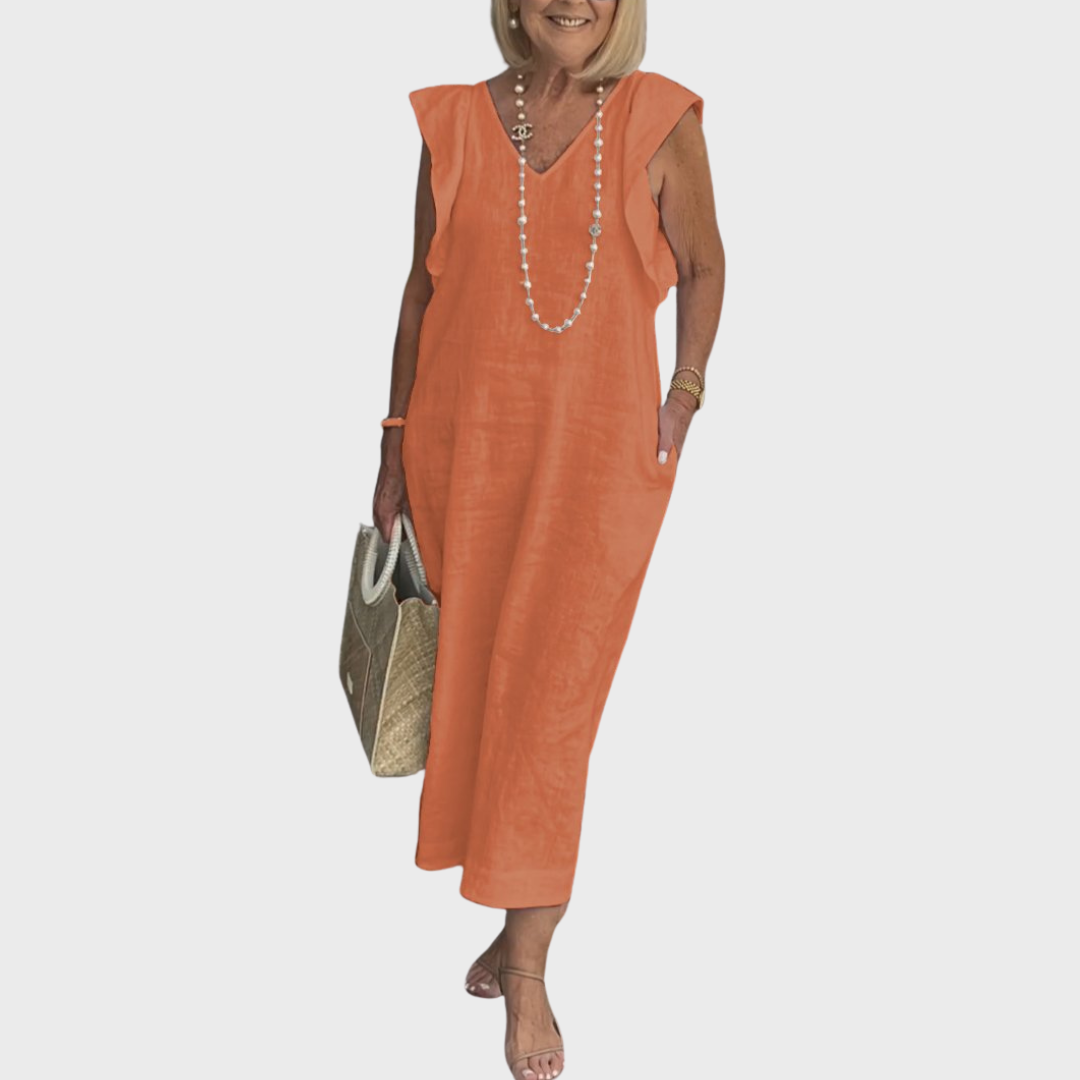 Adelina | Damen Ärmellos V-Ausschnitt Maxi Kleid