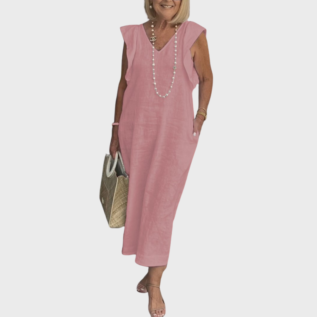 Adelina | Damen Ärmellos V-Ausschnitt Maxi Kleid