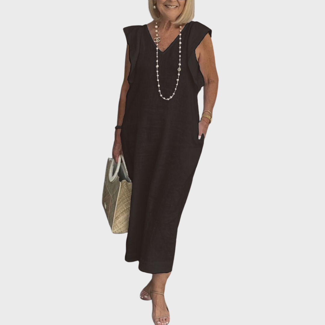 Adelina | Damen Ärmellos V-Ausschnitt Maxi Kleid