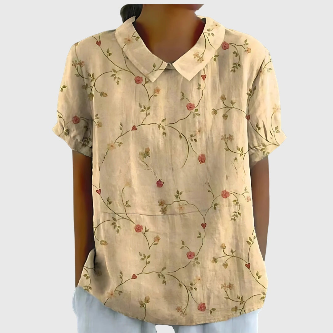 Damen Casual Kurzarm Blumenmuster Bluse