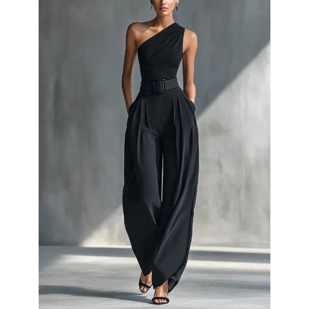Aisha | Damen Schwarz Locker Sommer Zweiteiler Set