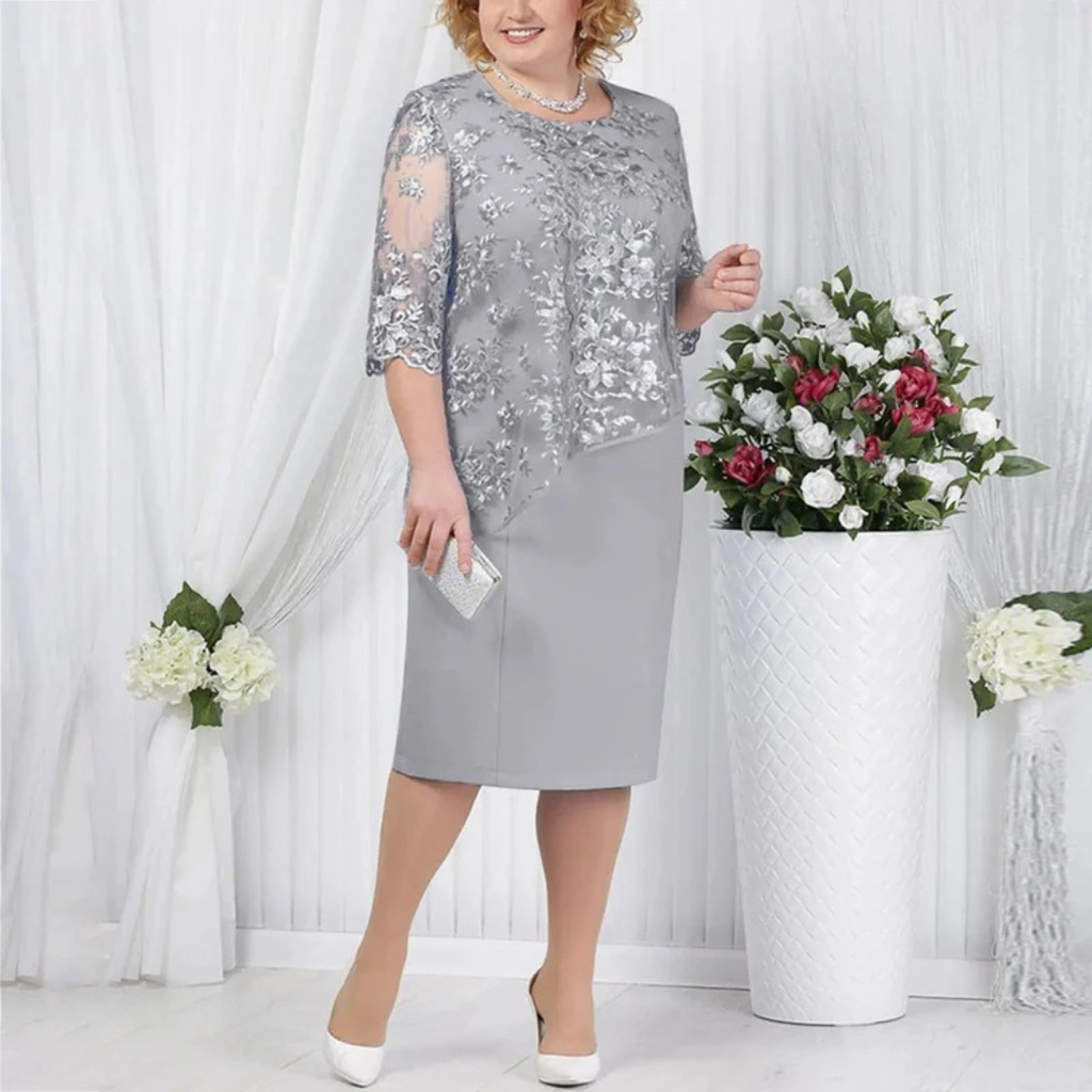 Albina | Besticktes Midi-Abendkleid in Große Größen