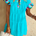 Alessandra | Damen Sommerkleid Mini Boho Blau Rüschen Design