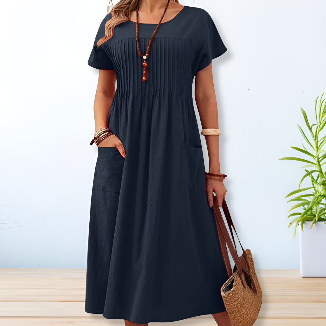 Damen Casual Relaxed Fit Kurzarm Midikleid