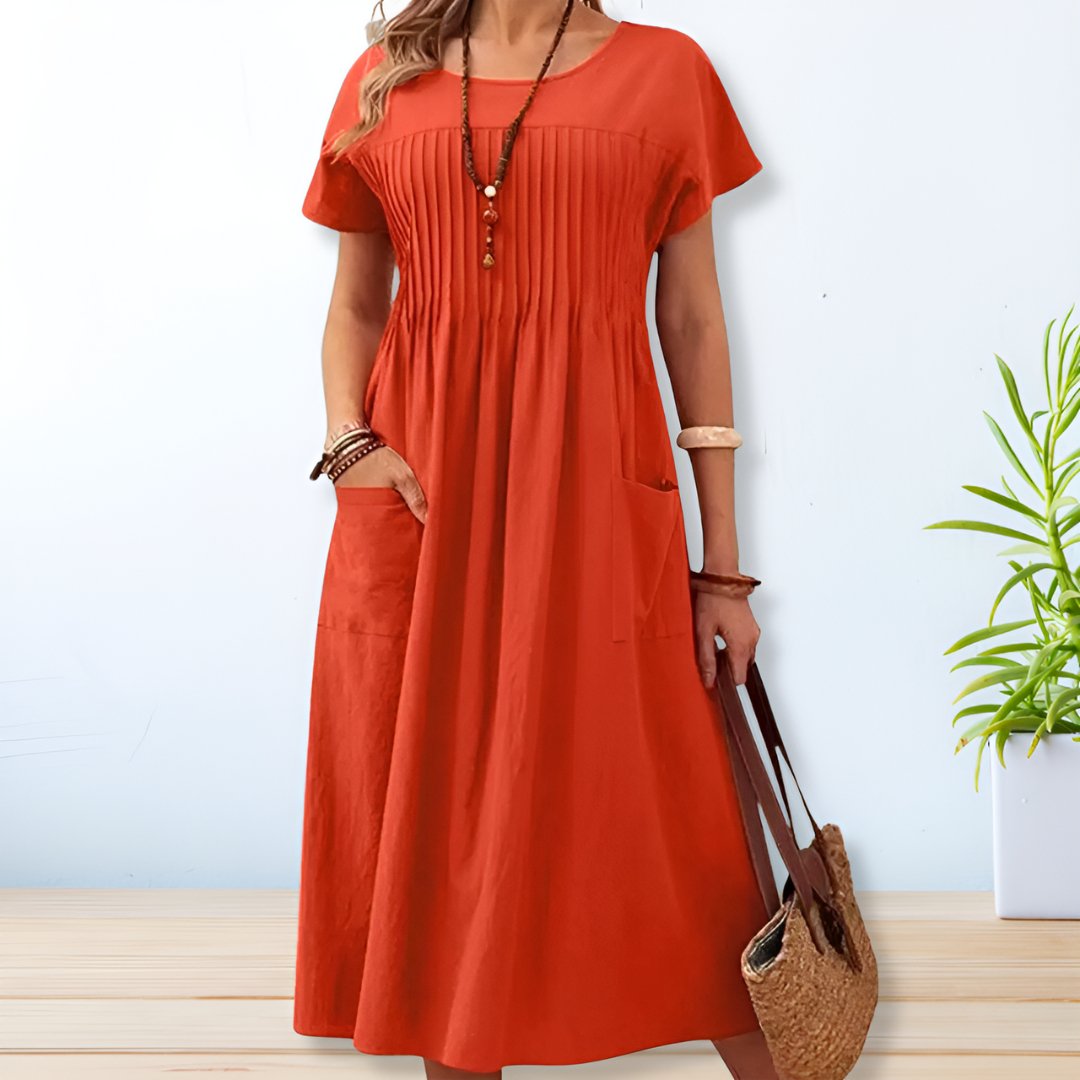 Damen Casual Relaxed Fit Kurzarm Midikleid