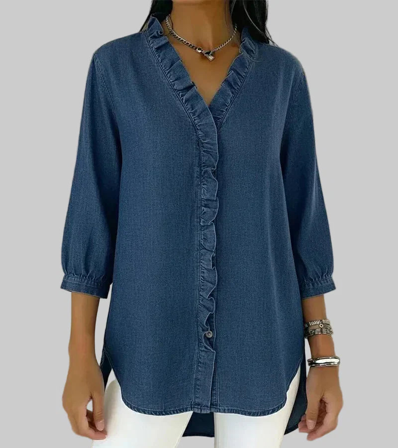 Amalia | Damen Rüschen V-Ausschnitt Bluse