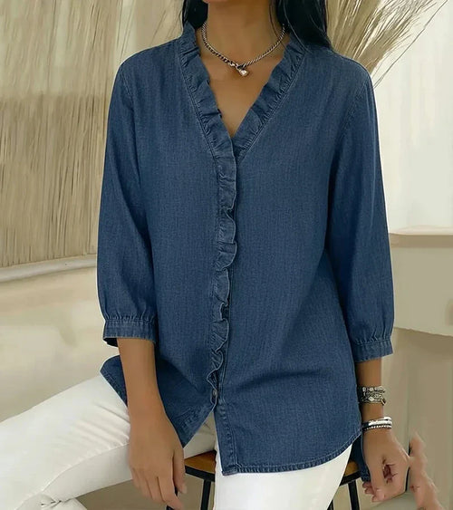 Amalia | Damen Rüschen V-Ausschnitt Bluse