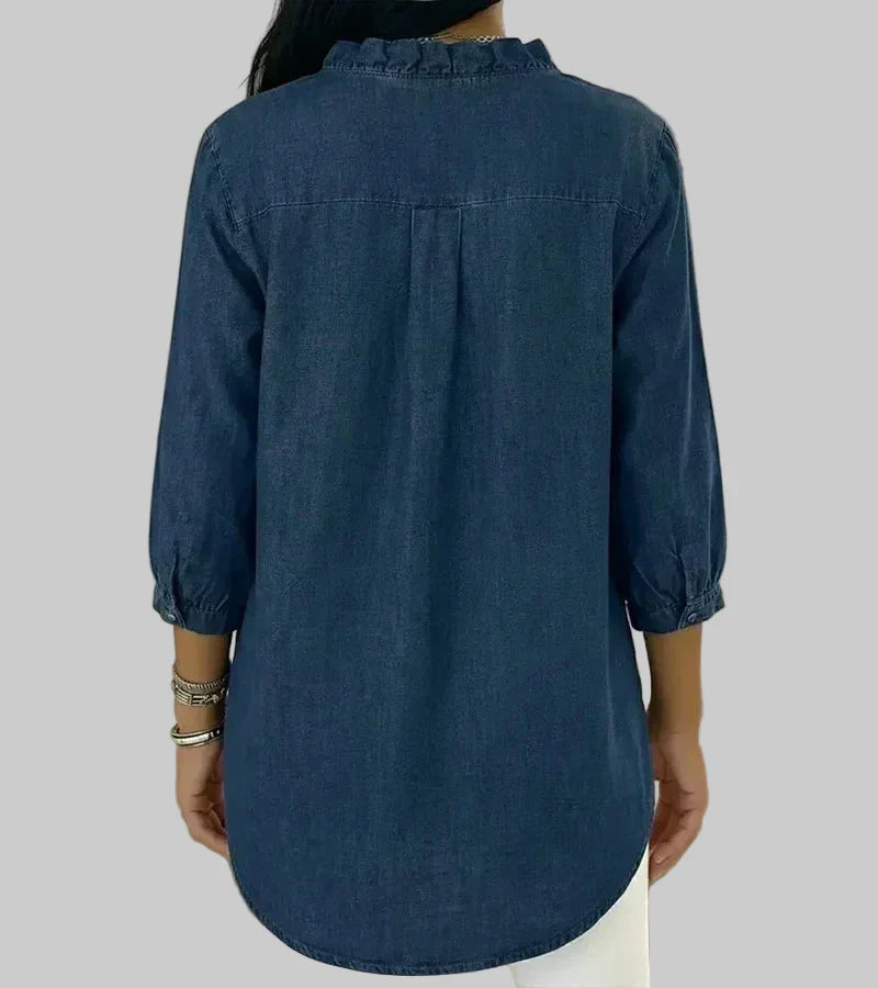 Amalia | Damen Rüschen V-Ausschnitt Bluse