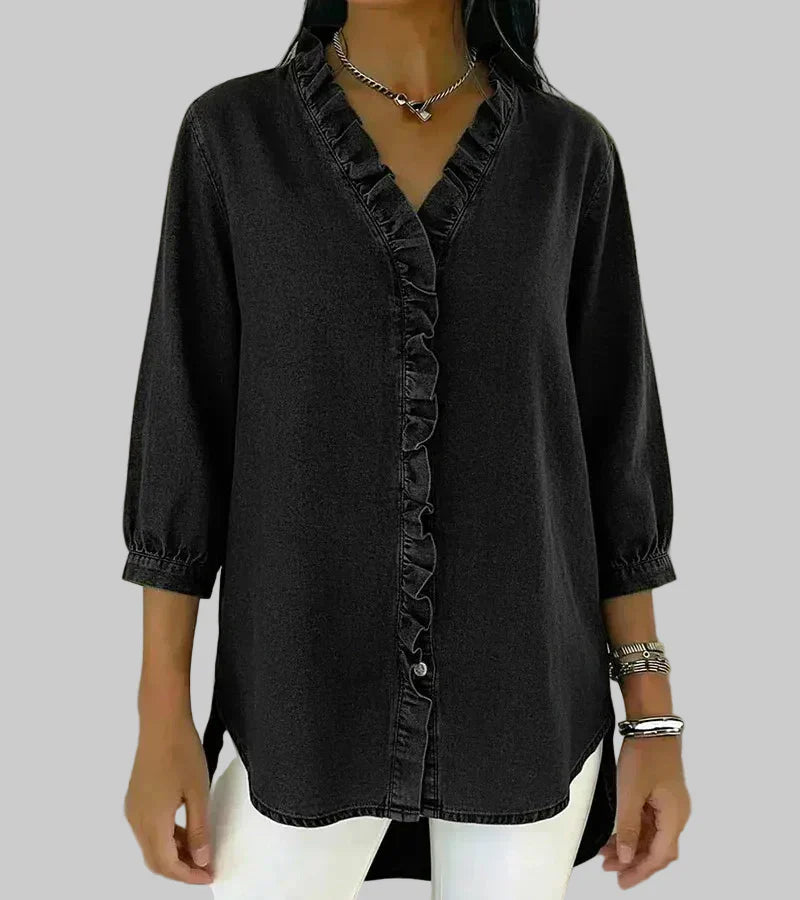 Amalia | Damen Rüschen V-Ausschnitt Bluse